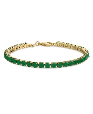 Bling Jewelry Classic 12CTW Prong Basket Set Solitaire Round Cubic Zirconia Cabochon Cz Tennis Bracelet Gold Plated 7.5 Inch