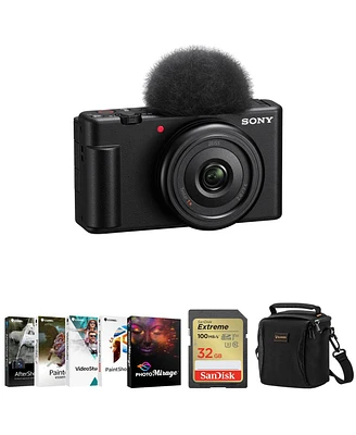 Sony Zv-1F Vlogging Camera, Black Bundle with Corel Pc Software Kit, 32GB Sd Card, Shoulder Bag