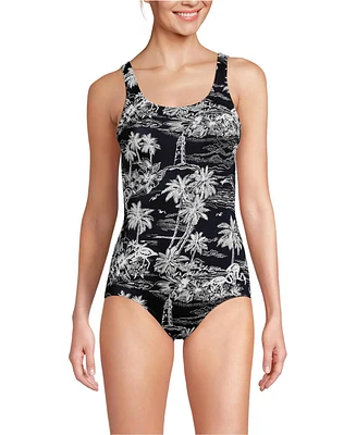 Lands' End Women's Long Torso Tugless Low Leg One Piece Swimsuit