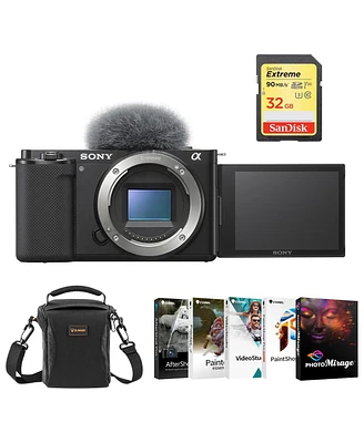 Sony Zv-E10 Mirrorless Camera, Black Bundle with Corel Pc Photo & Video Editing Software Suite, 32GB Sd Card, Shoulder Bag
