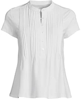 Lands' End Plus Lightweight Jersey Button Pintuck Top