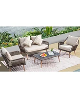Patio Conversation Sets 4-Pieces, Handwoven Rattan Wicker Aluminum Frame Outdoor Patio Set, All-Weather Modern Rope Patio Loveseat with Coffee Table f