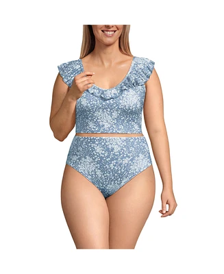 Lands' End Plus Pique Ruffle Tankini Top and High Waisted Bottom Swimsuit Set