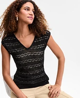 I.n.c. International Concepts Women's Pointelle Double V-Neck Top, Exclusively at Macy's
