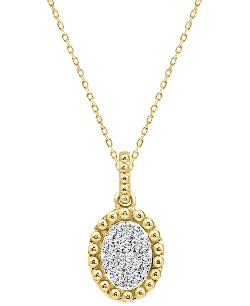 Diamond Oval Cluster Bead Frame Pendant Necklace (1/10 ct. t.w.) in 14k Gold, 16" + 2" extender