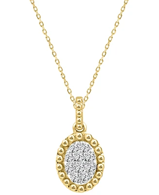 Diamond Oval Cluster Bead Frame Pendant Necklace (1/10 ct. t.w.) in 14k Gold, 16" + 2" extender