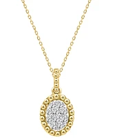 Diamond Oval Cluster Bead Frame Pendant Necklace (1/10 ct. t.w.) in 14k Gold, 16" + 2" extender