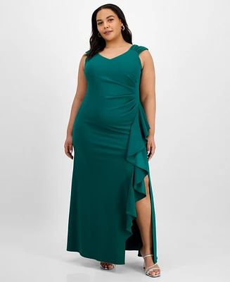 Alex Evenings Plus Ruched Ruffled Gown
