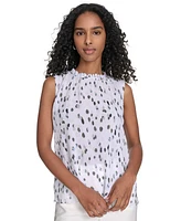Calvin Klein Women's Printed Ruffled-Neck Sleeveless Blouse
