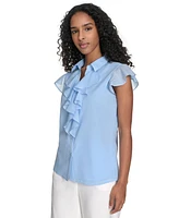 Calvin Klein Women's Cotton Ruffled-Front Blouse