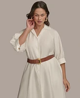 Donna Karan New York Plus Cotton Belted 3/4-Sleeve Shirtdress