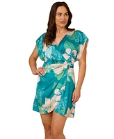 Adrianna Papell Women's Printed Sarong-Skirt Faux-Wrap Dress