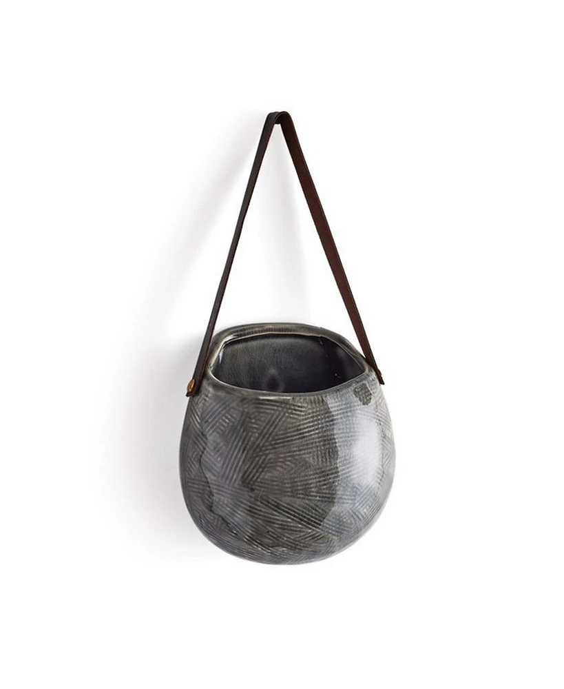 3.5" x 7" Small Decorative Rustic Wall Planter Pot w/ Leather Strap