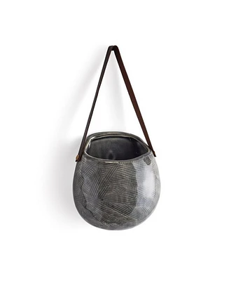 3.5" x 7" Small Decorative Rustic Wall Planter Pot w/ Leather Strap