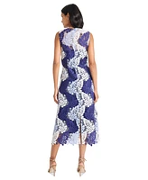 Maggy London Women's Printed Lace Sleeveless Midi Dress
