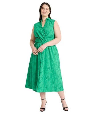 Maggy London Plus Eyelet Sleeveless Surplice Midi Dress