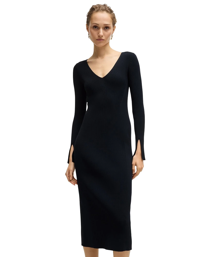 Boss by Hugo Women's Ribbed-Knit V-Neck Dress