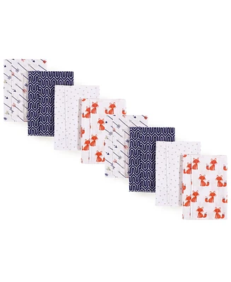 Hudson Baby Boys and Girls Cotton Poly Flannel Burp Cloths 8-Pack, Foxes, One Size
