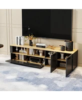 Tv stand with five storage cabinets, media console with adjustable shelves, entertainment center in grey and wood colours