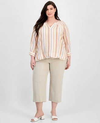 Liverpool Los Angeles Plus Size Striped Top Wide Leg Pull On Pants