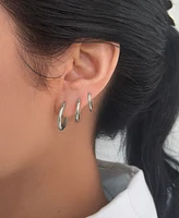 Adornia Silver 3-Huggie Hoop Earrings Set