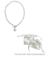Adornia Silver White Mother of Pearl Flower Paper Clip Chain Toggle Necklace
