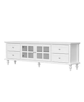 Tv stand with two doors and four drawers, media console with tempered glass and feet, wooden entertainment center