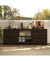 Tv stand with 4 drawers and 2 compartments, brown wood media console, multi-purpose entertainment center