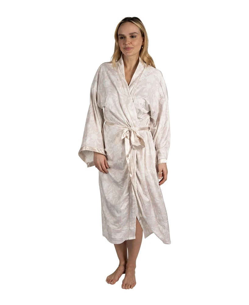 Tahari Women's Velour Kimono Robe with Flowy Bell Sleeves Satin Trim and Tie Front