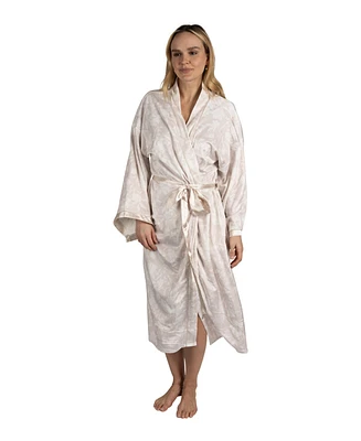 Tahari Women's Velour Kimono Robe with Flowy Bell Sleeves Satin Trim and Tie Front
