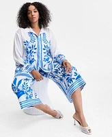 I.N.C. International Concepts Plus Size Printed Long Sleeve Button Front Shirt Printed Wide Leg Pants Exclusively At Macys