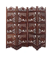 Hand-Carved Elephant Design Foldable 4-Panel Room Divider for Unique Space Separation and Style