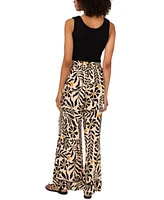 1.State Womens Roll Neck Tank Top Floral Print Drawstring Waist Wide Leg Pants