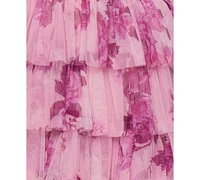 B Darlin Juniors' Printed Ruffle-Tiered Cut-Out Mini Dress