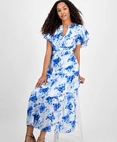 julia jordan Women's Printed Ruffle-Sleeve Midi Dress