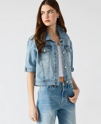 Steve Madden Women's Blu Elbow-Sleeve Denim Trucker Jacket