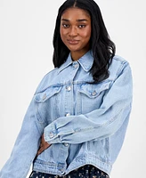 Celebrity Pink Juniors' Button-Down Denim Baggy Trucker Jacket