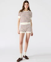 Steve Madden Women's Norris Striped Pointelle Short-Sleeve Sweater