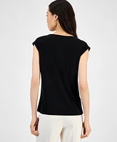 Anne Klein Women's Lace-Inset Extended-Shoulder V-Neck Top