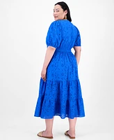 I.n.c. International Concepts Plus Cotton Eyelet Twist-Front Tiered Dress, Exclusively at Macy's