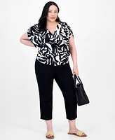 INC Plus Printed Ruched Surplice-Neck Top, Exclusively at Macy's