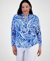 I.n.c. International Concepts Plus Printed Long-Sleeve Top, Exclusively at Macy's