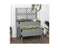 2 Tier Self Draining Wood Raised Garden Bed Planter Box with Trellis