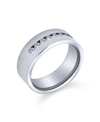 Bling Jewelry Channel Set Cz Cubic Zirconia Silver Tone Titanium Wide Band Ring