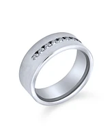 Bling Jewelry Channel Set Cz Cubic Zirconia Silver Tone Titanium Wide Band Ring