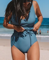 Cupshe Women's V Neck O Ring Ruched Drawstring One Piece Swimdress