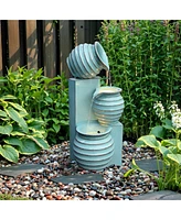 LuxenHome Aqua Blue 3-Tier Bowls 2.5-Feet Tall Outdoor Polyresin Fountain with Lights