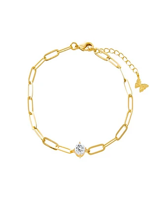 By Adina Eden Cubic Zirconia Solitaire Four Prong Paperclip Bracelet