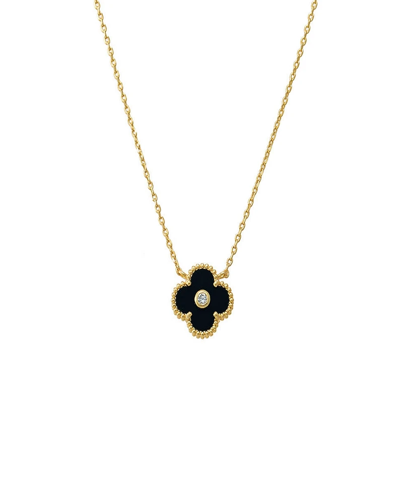 By Adina Eden Cubic Zirconia Bezel Colored Stone Clover Pendant Necklace