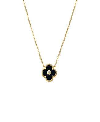 By Adina Eden Cubic Zirconia Bezel Colored Stone Clover Pendant Necklace